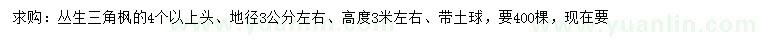 求購地徑3公分左右叢生三角楓