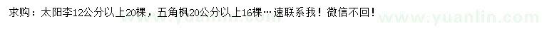 求購(gòu)12公分以上太陽(yáng)李、20公分以上五角楓