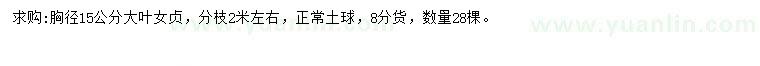 求購(gòu)胸徑15公分大葉女貞