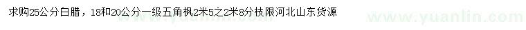 求購(gòu)25公分白臘、18、20公分五角楓