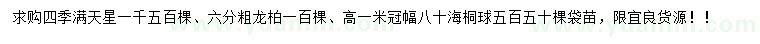 求購四季滿天星、龍柏、海桐球