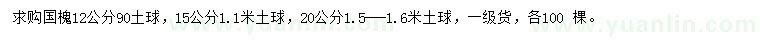 求購12、15、20公分國槐