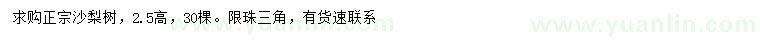 求購高2.5米沙梨樹