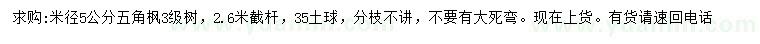 求購米徑5公分五角楓