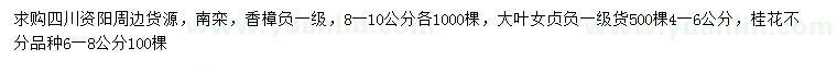 求購南欒、香樟、大葉女貞等