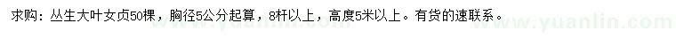求購胸徑5公分起叢生大葉女貞