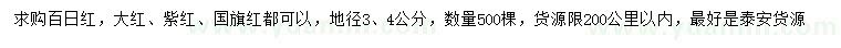 求購(gòu)地徑3、4公分百日紅