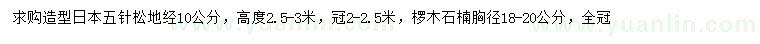 求購地徑10公分日本五針松、胸徑18-20公分欏木石楠