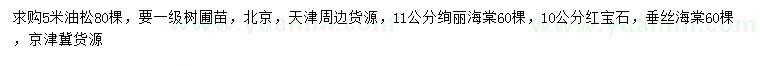 求購油松、絢麗海棠、紅寶石等