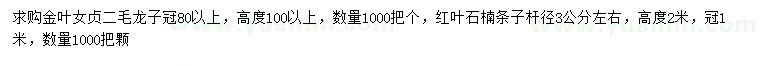 求購高100公分以上金葉女貞、桿徑3公分左右紅葉石楠條子