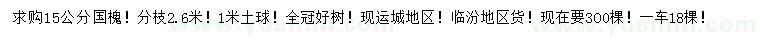 求購(gòu)15公分國(guó)槐