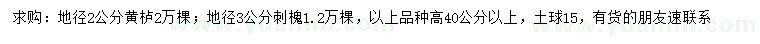 求購地徑2公分黃櫨、3公分刺槐