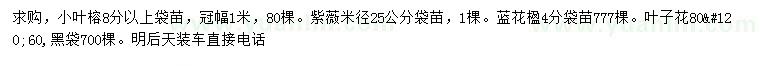 求購小葉榕、紫薇、藍(lán)花楹等