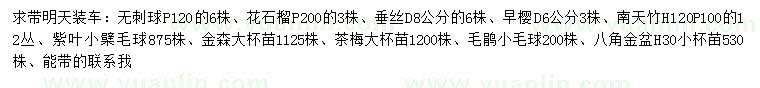求購無刺球、花石榴、垂絲等