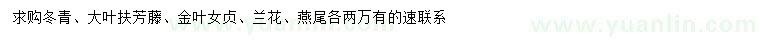 求購冬青、大葉扶芳藤、金葉女貞等