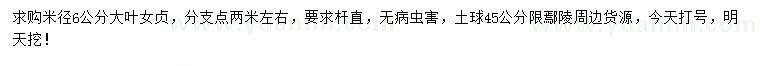 求購(gòu)米徑6公分大葉女貞