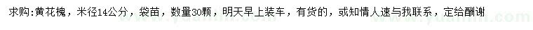 求購(gòu)米徑14公分黃花槐