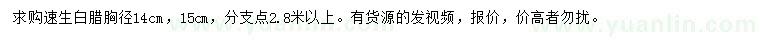 求購胸徑14、15公分速生白臘