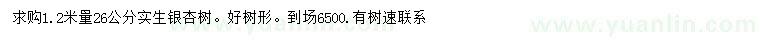 求購1.2米量26公分銀杏