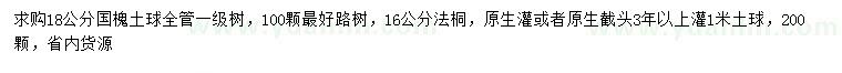 求購18公分國槐、16公分法桐