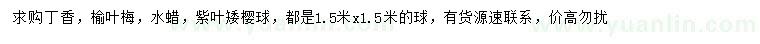 求購丁香、榆葉梅、水蠟等