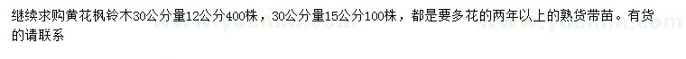 求購30公分量12、15公分黃花楓鈴木