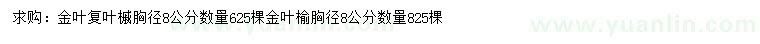 求購胸徑8公分金葉復(fù)葉槭、金葉榆		