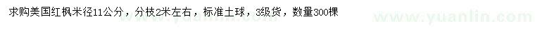 求購米徑11公分美國紅楓