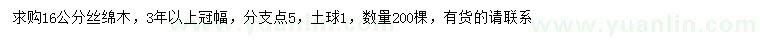 求購(gòu)16公分絲綿木