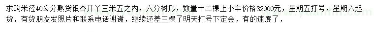 求購米徑40公分銀杏