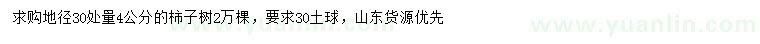 求購地徑30處量4公分柿子樹
