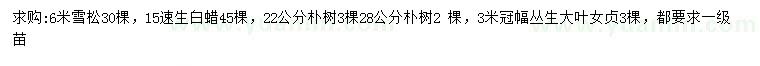 求購雪松、速生白蠟、樸樹等