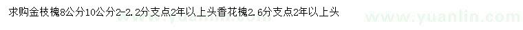 求購8、10公分金枝槐
