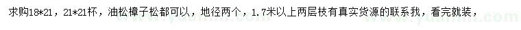 求購地徑2公分油松、樟子松