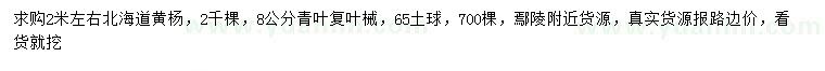 求購(gòu)2米左右北海道黃楊、8公分青葉復(fù)葉槭