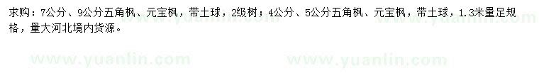 求購4、5、7、9公分五角楓，元寶楓