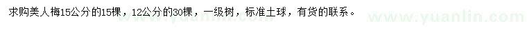 求購(gòu)12、15公分美人梅