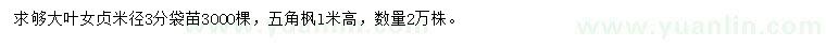 求購米徑3公分大葉女貞