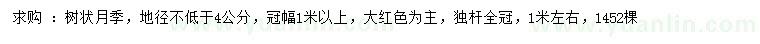 求購(gòu)地徑不低于4公分樹(shù)狀月季