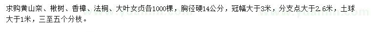 求購(gòu)黃山欒、楸樹(shù)、香樟等