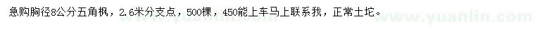求購胸徑8公分五角楓