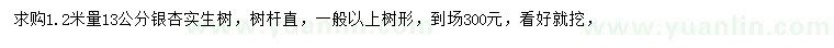 求購1.2米量13公分銀杏