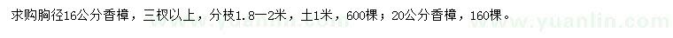 求購(gòu)胸徑16、20公分香樟