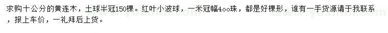 求購10公分黃連木、冠幅1米紅葉小檗