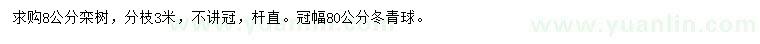 求購8公分欒樹、冠幅80公分冬青球