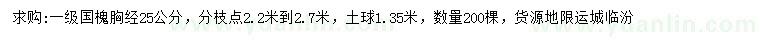 求購胸徑25公分國槐