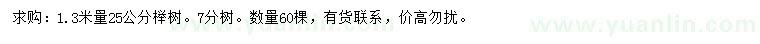 求購1.3米量25公分櫸樹