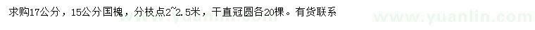 求購(gòu)15、17公分國(guó)槐