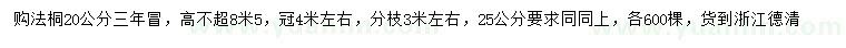 求購20、25公分法桐