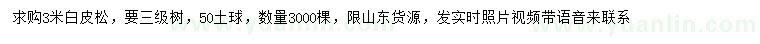 求購3米白皮松